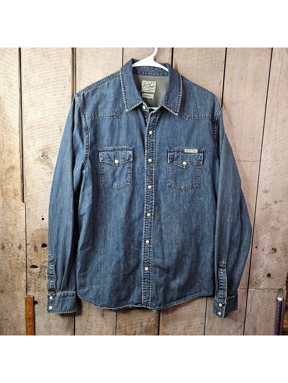 Lucky Brand Western Denim Snap Shirt Mens Medium Pearl Snap Cowboy Blue